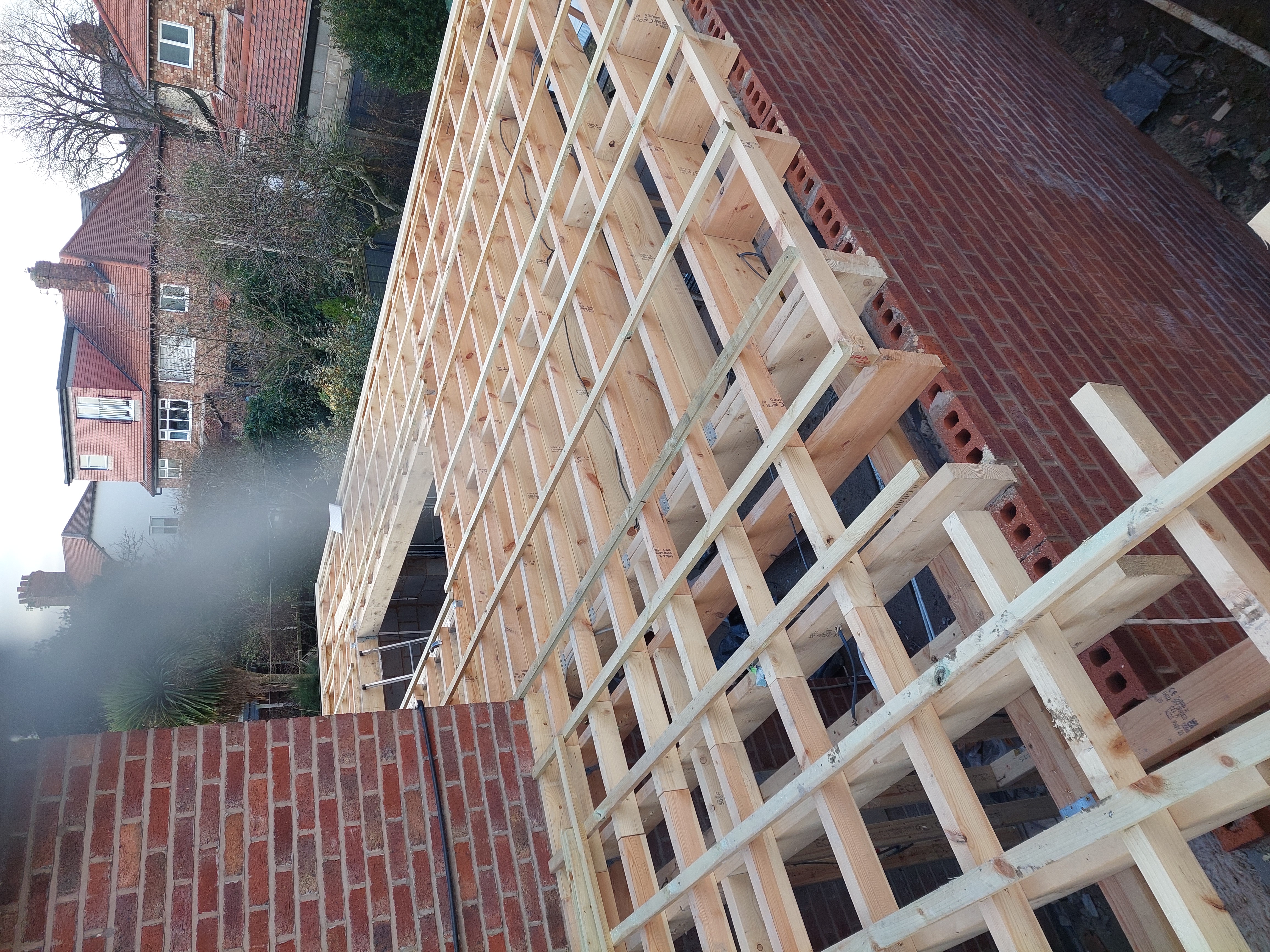 Extension timber roof framework construction